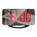 Minimalist digital mirror alarm clock with red LED display and sleek black stand - Black Shell Red Light