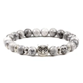 Tiger eye stone bead bracelet featuring grey marble beads and silver owl charm pendant - Picasso Stone-Owl