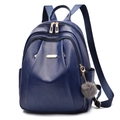 Sac à dos femme en cuir PU bleu foncé avec détails dorés et pompon gris décoratif - Bleu