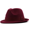 Classic burgundy wool felt fedora hat with matching grosgrain ribbon for men and women - M (56-58cm) / Burgundy
