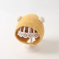 Cozy yellow plush baby winter hat with double white pompoms on a white stand - Small Ball Hat / Yellow