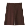 Detail of dark coffee high-waisted shorts featuring a smooth drape and loose wide-leg fit - XS / Pants / Coffee