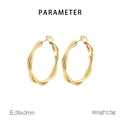 Detail view of 28mm twisted gold titanium steel hoop earrings with 5g weight specs - Gold (KE112434-KFC)