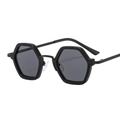 Punk hip hop black hexagonal sunglasses with dark grey polarized lenses for men and women - C1 Black Frame Grey Lens