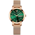 Luminous quartz watch for women with green dial and rose gold mesh strap - Green Dial