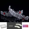 Silver plated hip hop grillz set with white zircon and red enamel details including accessories - Silver Red Fangs