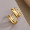 Pendientes minimalistas de hoja dorada con circonitas y diseño de espiga de trigo chic - Pendiente de Oreja de Espiga de Trigo Dorado (44662)
