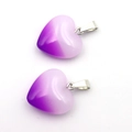 Pair of purple gradient heart-shaped pendants with metallic clasps on white background - White Jade Two-Tone Purple