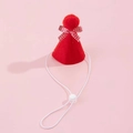 Festive red pet party cone hat with a checkered bow and adjustable elastic strap - Red Bow Hat