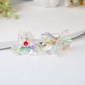 Iridescent flower earrings with red bead center on 925 silver needles for women - Iridescent Flower Red Bead Studs