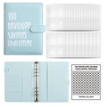 Light blue PU leather 100 envelope challenge binder with numbered cash saving pockets - A5 Blue Challenge Set