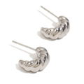 Minimalist silver croissant twist stud earrings in polished stainless steel for women - Croissant Twisted Stud Earrings / Steel