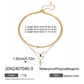 Collier multicouche en acier inoxydable doré avec zircon bleu et pendentif croix - Style Pendentif Croix Triple Couche et Pierre Bleue (JDN2407046-9) / Or