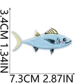 Blue fish embroidered patch showing dimensions 7.3cm x 3.4cm on white background - Blue Fish