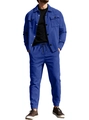 Men's royal blue suede track suit set with buttoned jacket and drawstring joggers - S / Navy Blue