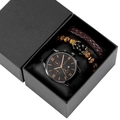 Men's quartz watch with black dial and brown leather bracelet set in black gift box - Brown