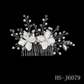 Handmade bridal hair comb with silver flowers, pearls, and crystals for wedding styling - Silver Satin Flower Artificial Pearl Crystal Hair Comb (HS-J6079)