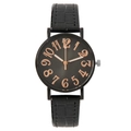 Classic black quartz watch with rose gold Arabic numerals and crocodile leather strap - Black