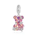 Colorful resin teddy bear charm in S925 sterling silver with sparkling zircon stars - Bear (SCC2754-VT) / Fuschia