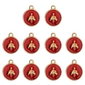 Pendentifs abeille dorés avec émail rouge pour la création de bijoux DIY et artisanat - Rouge
