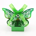 Detail of laser-cut green butterfly gift box with intricate patterns and silk ribbon bow - Mirror Dark Green