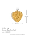 18K Gold Herzanhänger mit Rosen-Gravur und detaillierten Produktabmessungen - Herz-Rosen-Relief-Anhänger (C9347)