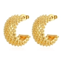 Orecchini a cerchio a C in oro 18K con trama a perline e chiusura a farfalla - Stile con Trama a Rete a Forma di C / Fusione a Rete Oro (MS-058)