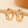 Detailed close-up of heart-shaped gold-plated hoop earrings with sparkling zircon inlay - EH232 Heart Shape Micro Pave