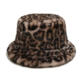 Cappello pescatore da donna con stampa leopardata in pelliccia sintetica caldo inverno - M (56-58cm) / Marrone