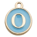 Light blue enamel letter O charm with gold metal frame for DIY jewelry making - Letter O / 1 Piece (12x14mm) / Lake Blue