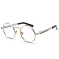 Silver steampunk sunglasses with round metal frame and unique spring temple design - Silver Frame Clear