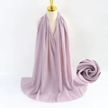 Elegant purple chiffon pearl scarf displayed on a mannequin with fabric detail view - Purple