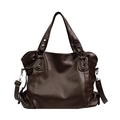 Dark brown large leather bucket bag with dual handles and adjustable shoulder strap - Brown