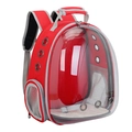 Red transparent space capsule pet backpack with breathable mesh and padded shoulder straps - Red