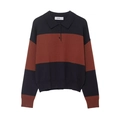 Polo de punto de manga larga a rayas vintage en azul marino y rojo óxido con botones - S / Azul Marino y Rojo Óxido