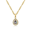 Collier doré en forme de goutte avec zircon coloré et entourage de brillants - Or Zircon Aurore