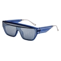Mens square one-piece blue sunglasses with grey monogram lenses and sporty frame - C7 Transparent Blue Silver D Logo Film
