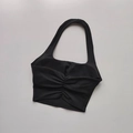 Sultry black halter sports bra with ruched center and removable pads for women - S / Black