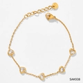 Bracelet doré à cœur avec cinq zircons clairs sur chaîne en acier inoxydable fin - Or + Zirconium Blanc (SAK938)