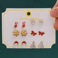 6 pairs of festive Christmas stud earrings set featuring Santa and reindeer designs - 38 Snowman Tree (6 Pairs Set)