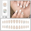 French almond press-on nails with 3D white flowers and sparkling rhinestones - White French 3D Floral Rhinestone Style (D-164) / 24 Pcs/Set
