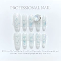 Milky white press-on nails set with butterfly patterns and large luxury rhinestones - Extra Small (XS) / 1179 - Hollowed-out Butterfly