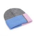 Berretto alla moda in maglia a coste bicolore grigio blu e rosa per il calore invernale - Taglia unica(56-58cm) / Patchwork Grigio/Blu/Viola(A)