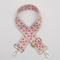 Adjustable beige and bright pink geometric woven guitar style strap with gold hardware - No. 492 Silver Hook