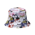 Close-up of vibrant cartoon cat and husky prints on a cotton canvas bucket hat - M (56-58cm) / Cat and Husky Mixed Print (D)