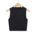 Detailed macro view of the black ribbed knit fabric and texture on the cropped tank top - S / Black