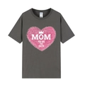Short sleeve T-shirt in dark gray with pink heart and Mom You Are The Queen print - XS / Tops / Dark Grey (Mom Queen Heart Print)