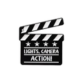 Cartoon movie clapperboard enamel pin with Lights Camera Action text in black and white - Lights Camera Action