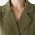 Golden double-layer thick chain necklace with a purple zircon square lock pendant on neck - Necklace-Purple Zirconia-40+5cm / Gold