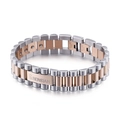 Lussuoso bracciale bicolore in acciaio inossidabile argento e oro rosa con logo sulla chiusura - Argento & Oro Rosa (KB100095-K)
